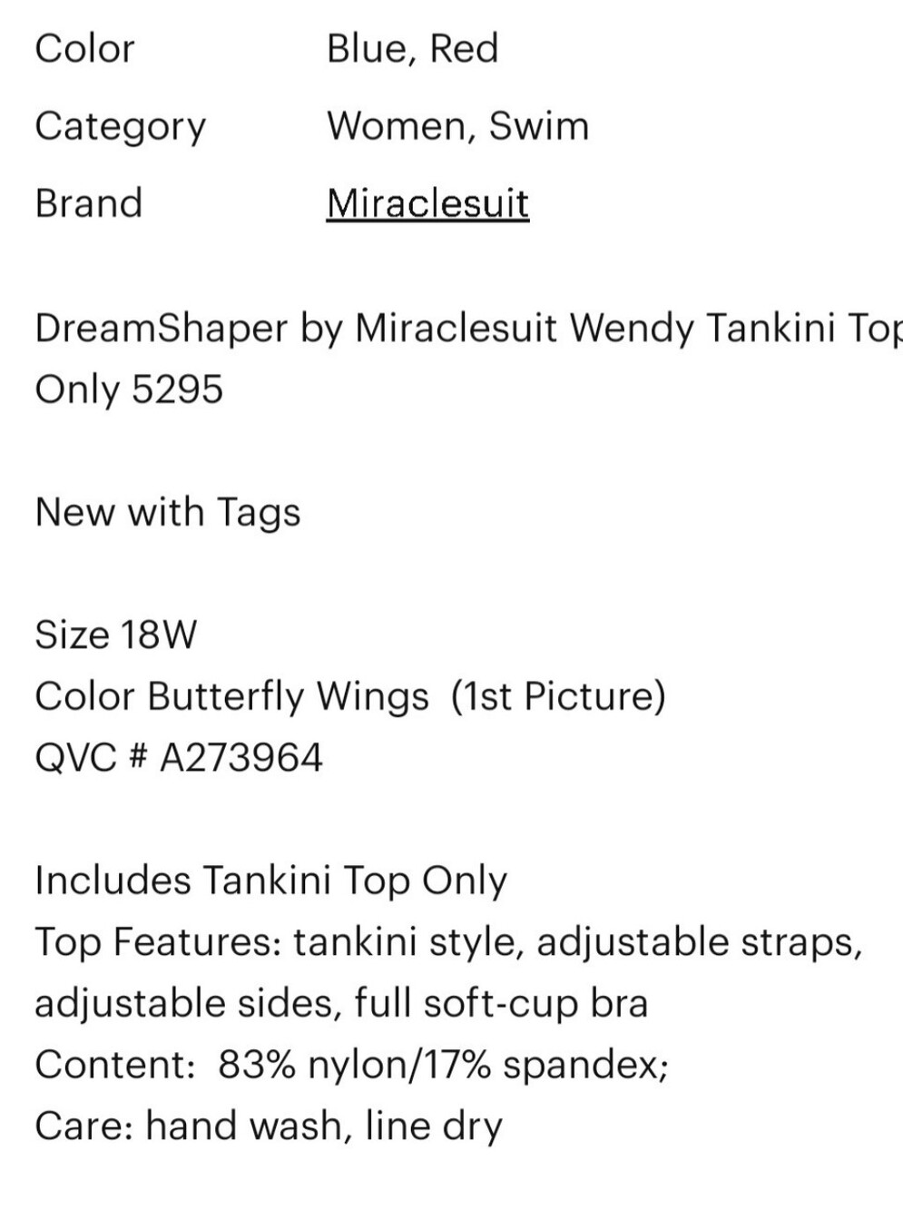 Miraclesuit Blue Multi-Color Ruched Tankini Top 18W - Picture 5 of 5